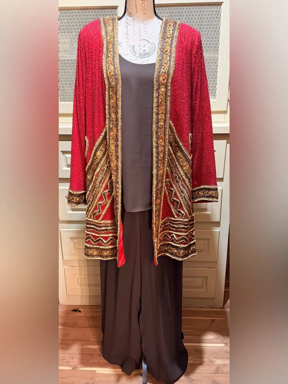 NWT VTG 1994 Neiman Marcus Pant Set + Heavy Judith Ann Silk Beaded Duster 12